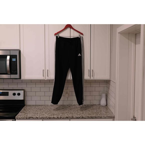 Adidas Black Elastic Waist Drawstring Track Pants Mens Size Large - Picture 2 of 5